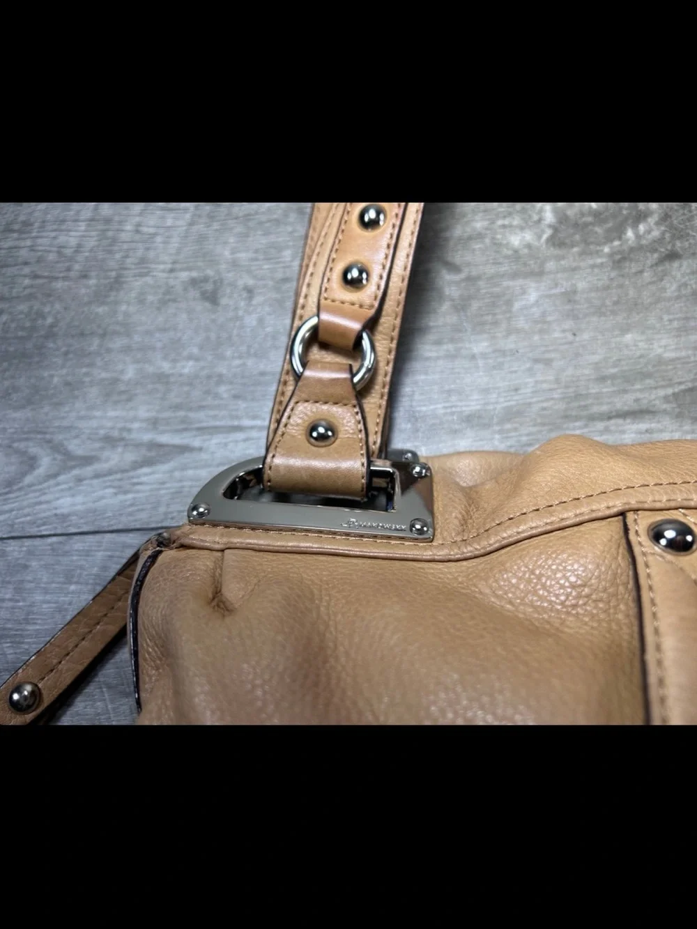B. Makowsky Tan Glove Leather Double Handles Hobo Shoulder Satchel Bag Purse